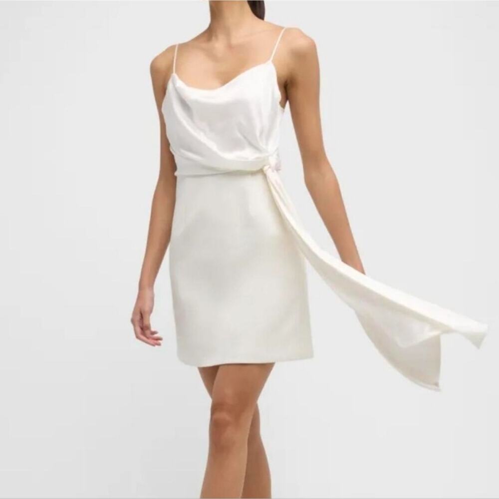 NEW Cinq à Sept Cara Tie Waist Mini‎ Dress Size 4 Ivory Bridal Satin